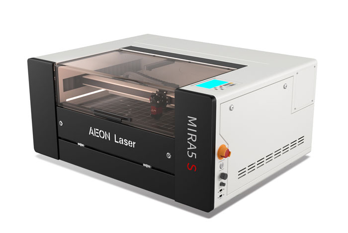 Aeon Mira5 S 合啪啪百万潮流电影 CO2 Desktop Laser Cutting Machine three-quarter view